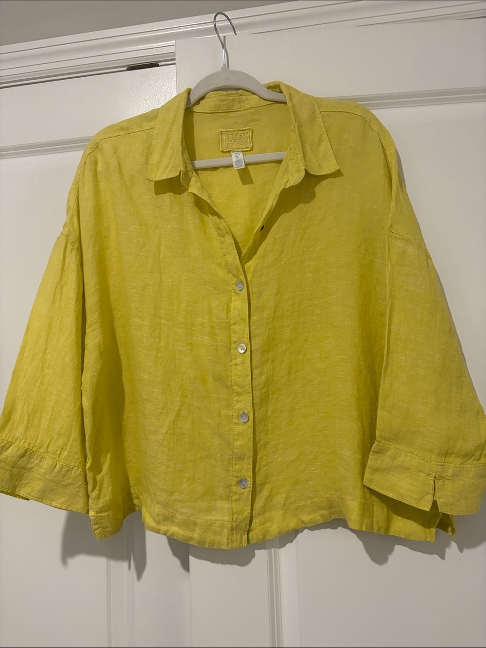Sigrid Olsen Bright Yellow Linen Button-Down Shirt XL